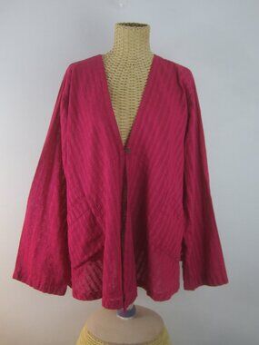 New Vtg Yasuko Kurisaka Women One Size Hot Pink 3/4 Sleeve Jacket Cardigan Boho